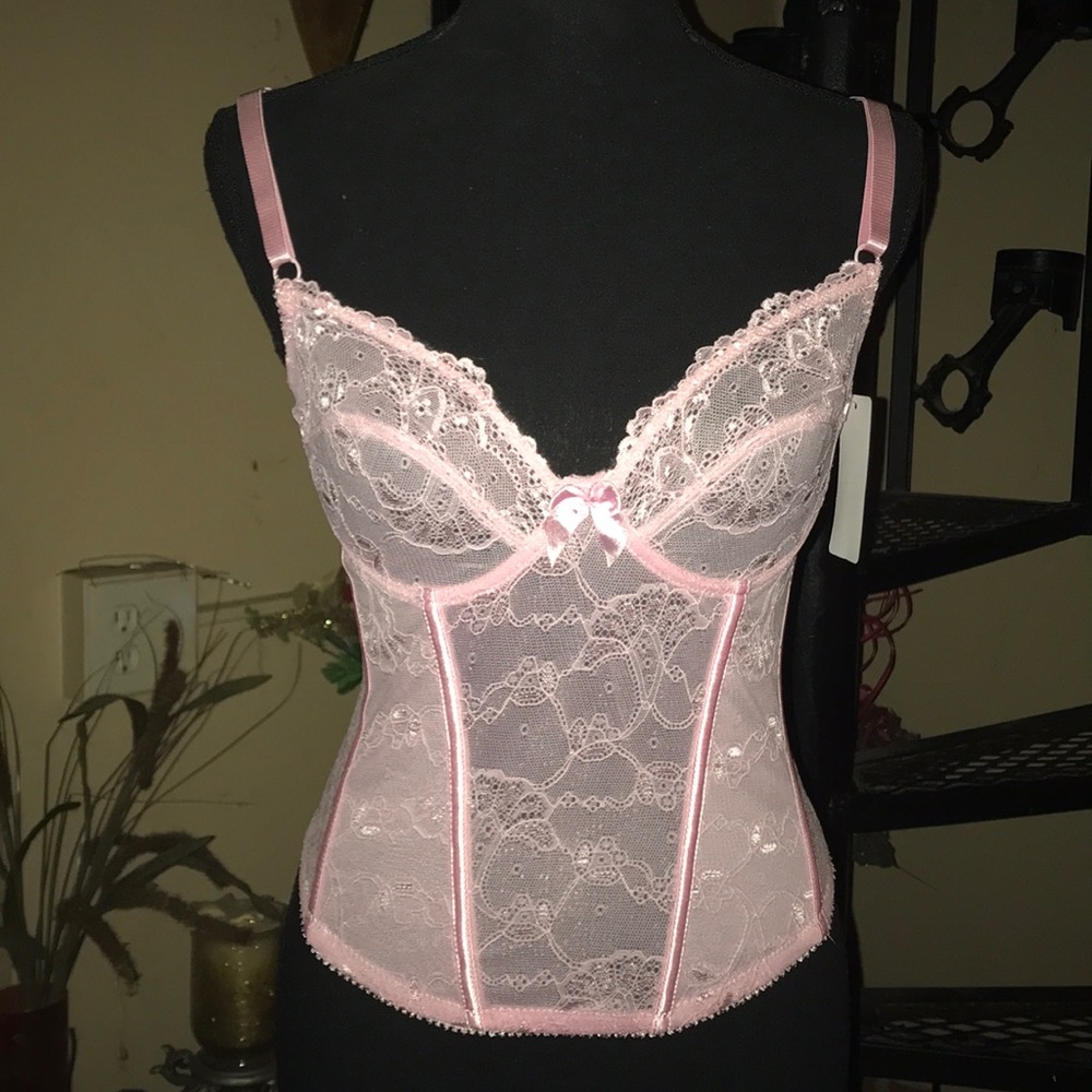 NWT Diana Secret of New York Sexy Pink Lace Corset Bustier 36C Lingerie